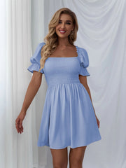 Leroy Linen Blend Puff Sleeve Babydoll Dress - Aqua Ins Street