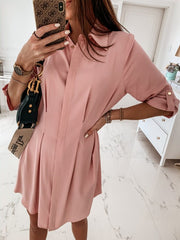 Harmony Cotton Button Down Shirt Dress - Blush Ins Street