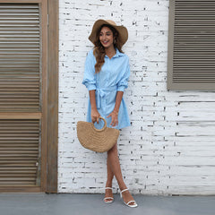 Kye Satin Striped Button Down Tie Dress - Blue Ins Street