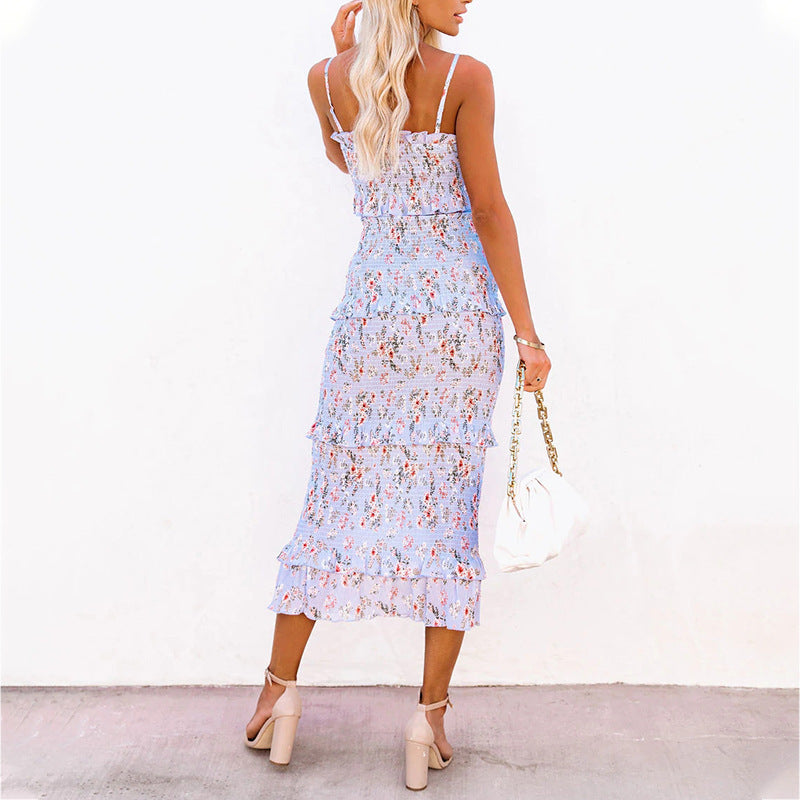 Kristy Floral Smocked Ruffle Midi Dress - Dijon Ins Street