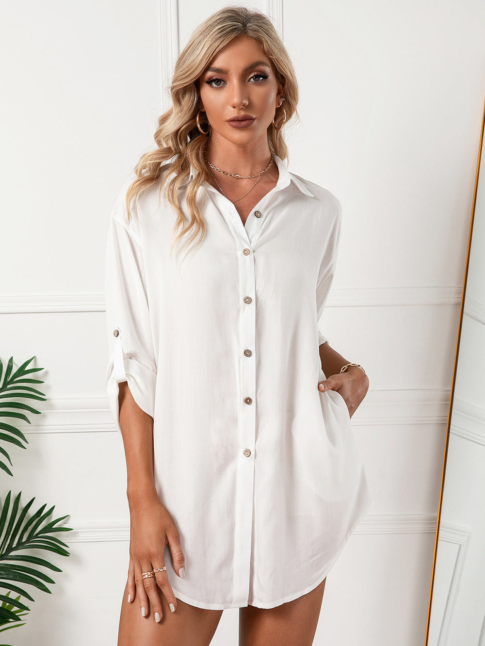 Jeanette Button Down Tunic Top - White Ins Street