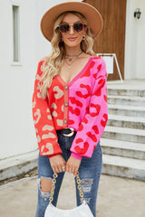 Leopard Print Button Down Dropped Shoulder Cardigan Ins Street