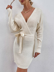 Lancer Cotton Blend Wrap Sweater Dress Ins Street