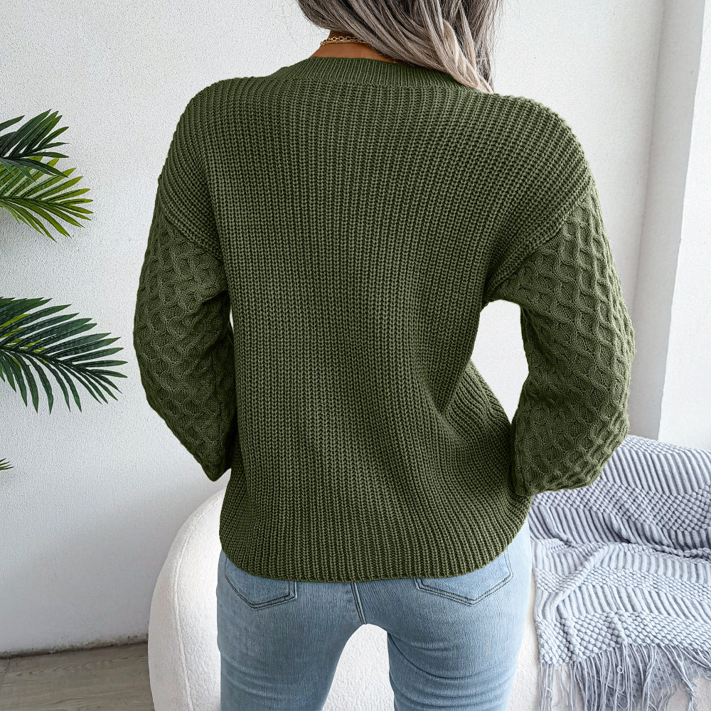 Mixed Knit Round Neck Dropped Shoulder Sweater Ins Street