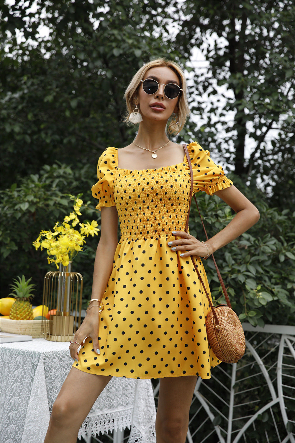 Stevens Puff Sleeve Babydoll Dress - Yellow Ins Street