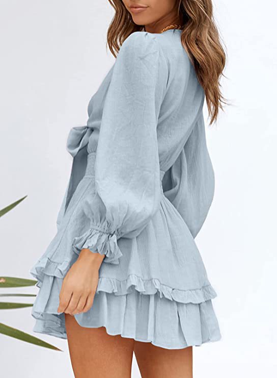 Krueger Textured Ruffle Dress - Powder Blue Ins Street