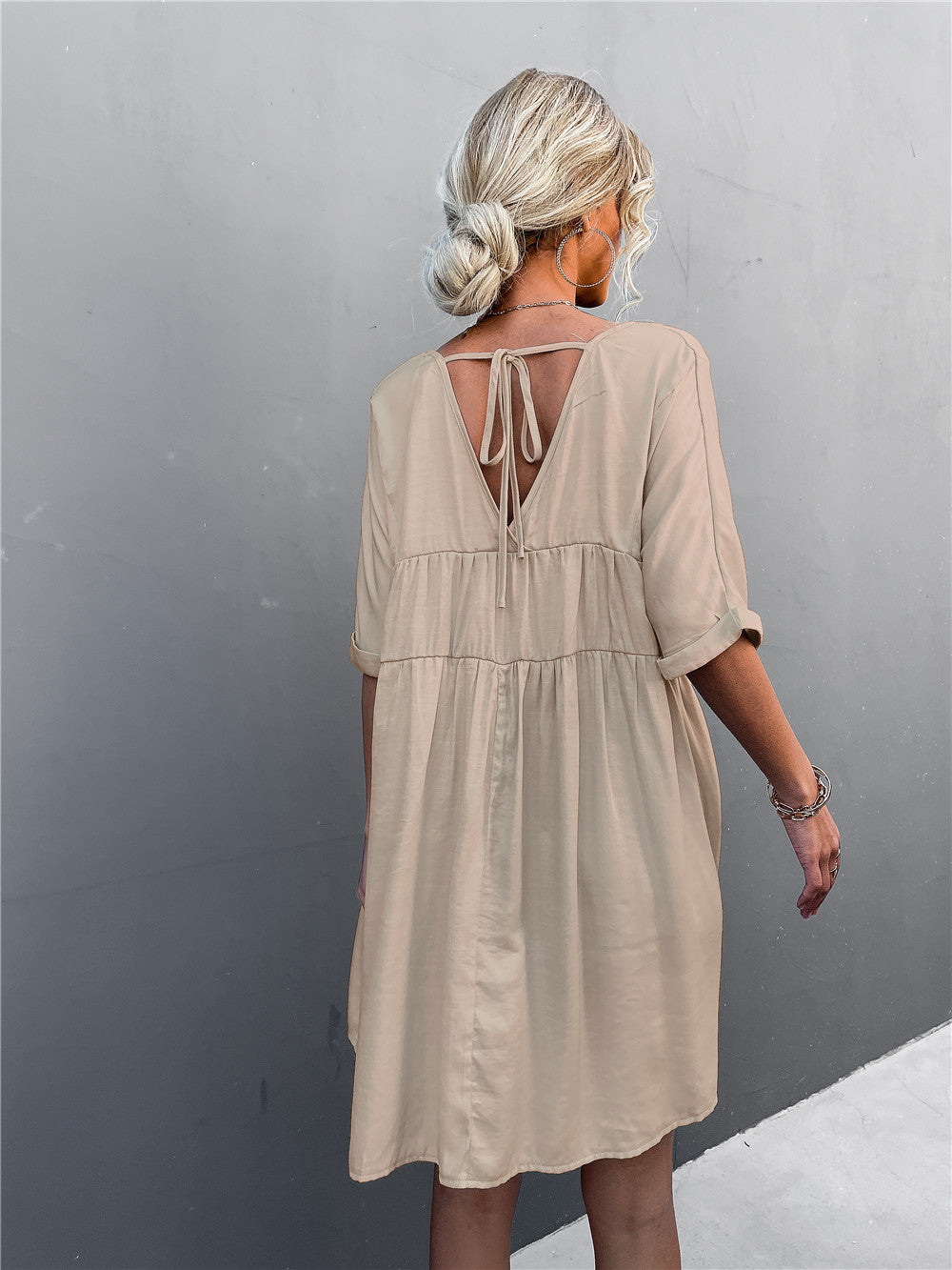 Goodness Cotton Pocketed Babydoll Dress - Khaki Ins Street