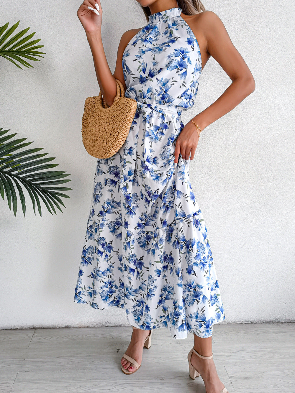 Sure Thing Floral Chiffon Halter Maxi Dress - Blue - FINAL SALE Ins Street