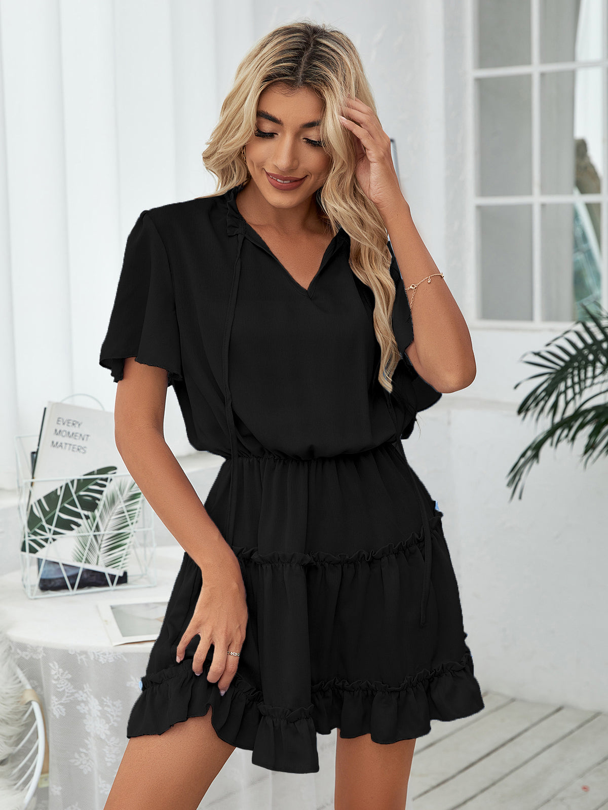 Slow It Down Smocked Tassel Dress - Black Ins Street