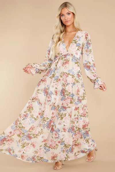 Gracefully Yours Floral Chiffon Boho Maxi Dress - FINAL SALE – InsStreet