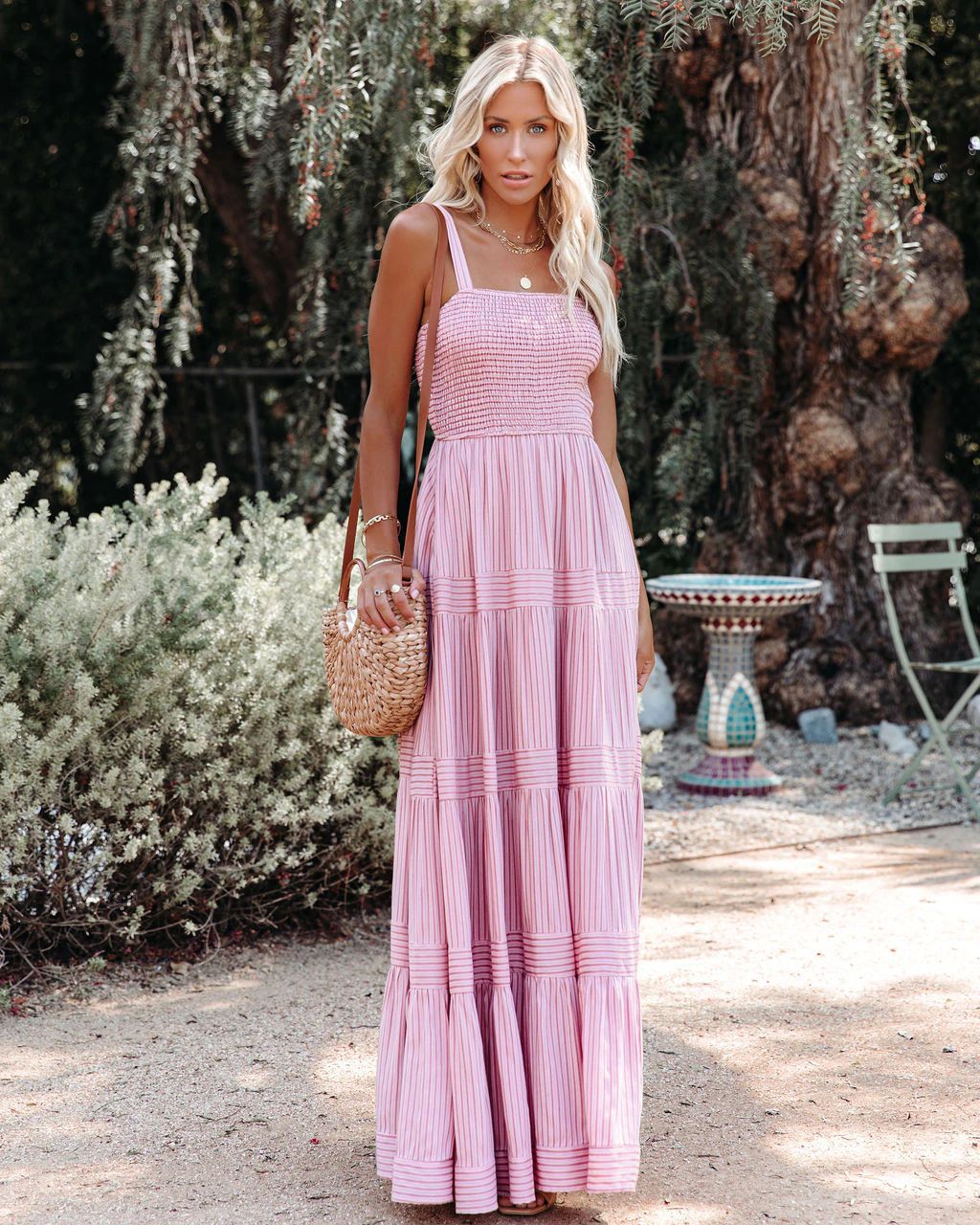 Sunshower Cotton Tiered Maxi Dress - Dusty Rose Ins Street