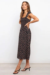 Violette Floral Satin Cutout Maxi Dress - Black Ins Street