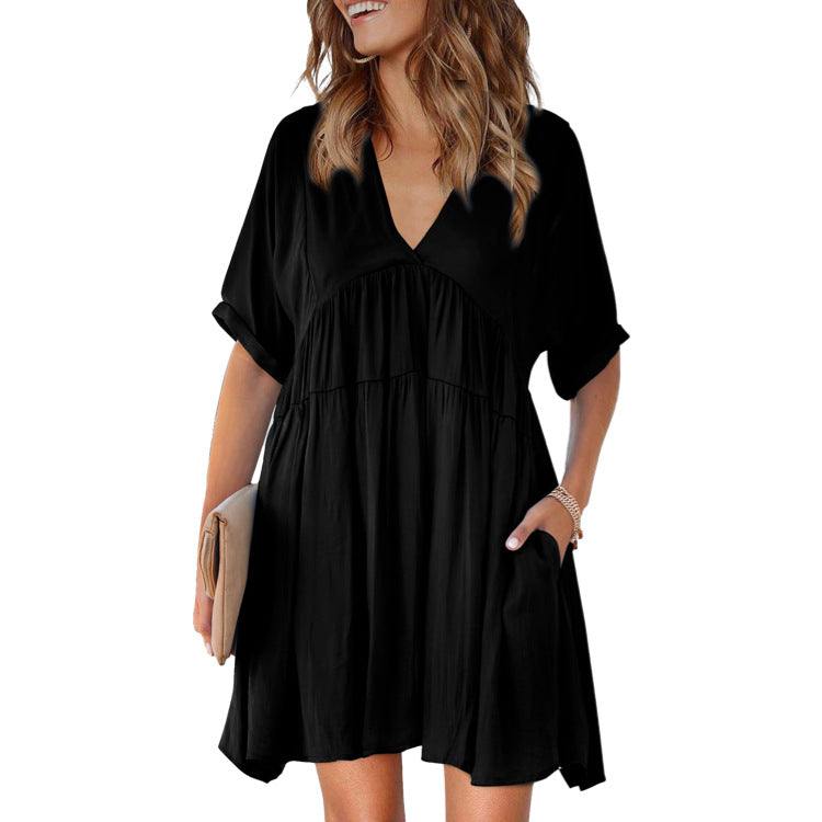 Oatland Cotton Pocketed Babydoll Dress - Washed Black Ins Street