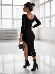 Cheers To You Knit Maxi Sweater Dress - Black Ins Street