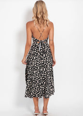 Torrie Polka Dot Tie Front Maxi Dress - Black - FINAL SALE TYCH-001