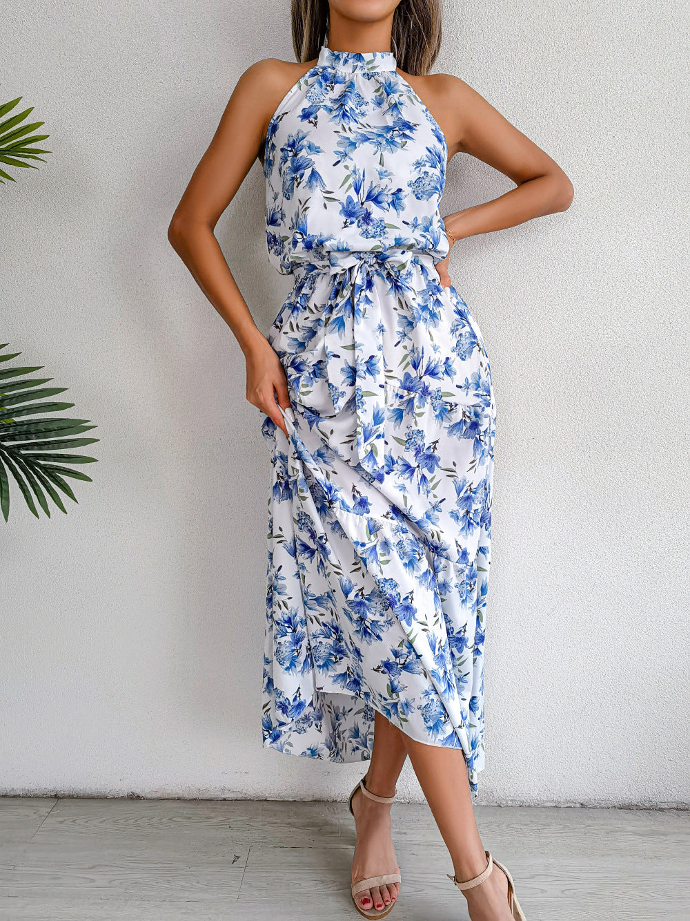 Sure Thing Floral Chiffon Halter Maxi Dress - Blue - FINAL SALE Ins Street