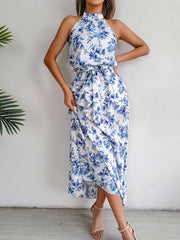 Sure Thing Floral Chiffon Halter Maxi Dress - Blue - FINAL SALE Ins Street