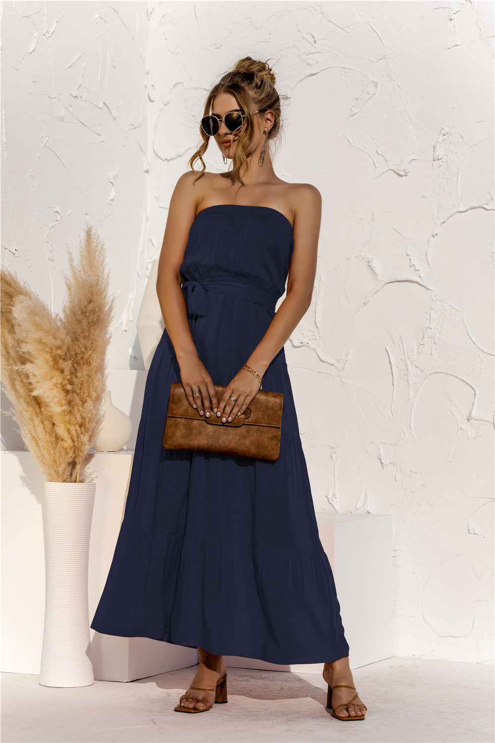 Free Falling Strapless Tiered Maxi Dress - Deep Navy Ins Street