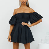Tess Off The Shoulder Puff Sleeve Dress - Black TYCH-001
