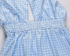 Pom Cotton Gingham Halter Midi Dress - Blue Ins Street