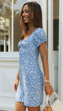 Tarah Floral Tie Front Mini Dress - Dusty Blue LUSH-001