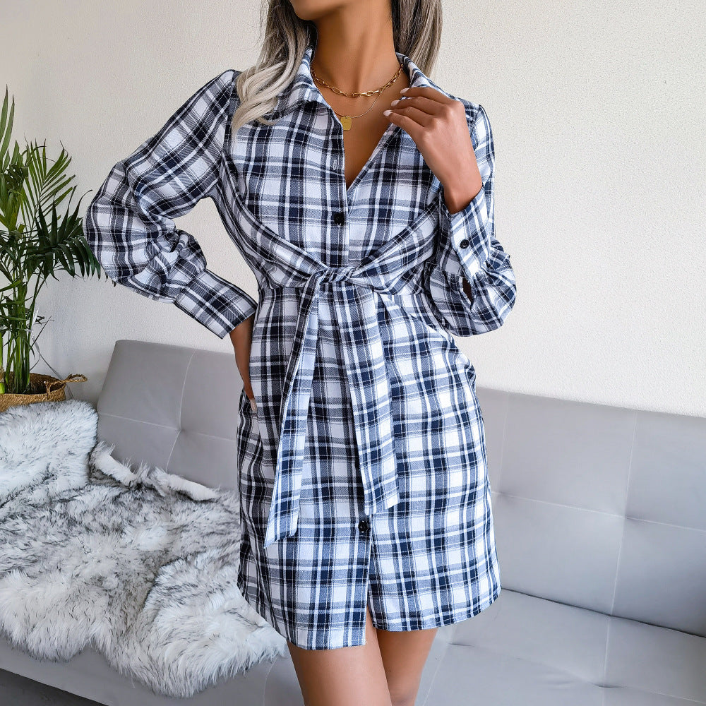 Klay Cotton Plaid Button Down Shirt Dress - Blue - FINAL SALE Ins Street