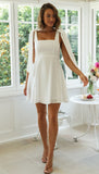 Kamila Cotton Linen Tie Strap Babydoll Dress - White