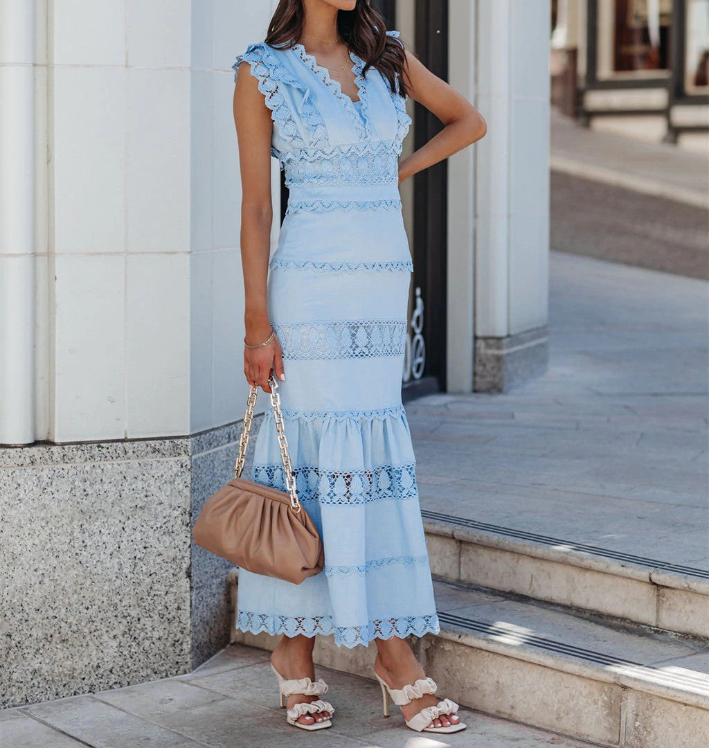 Jade Cotton Eyelet Tiered Maxi Dress - Chambray - FINAL SALE Ins Street