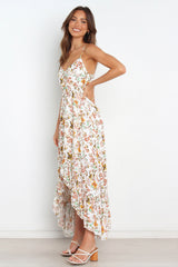 Bingham Satin Floral Ruffle Maxi Dress - Cream InsStreet