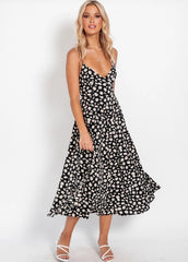 Torrie Polka Dot Tie Front Maxi Dress - Black - FINAL SALE TYCH-001