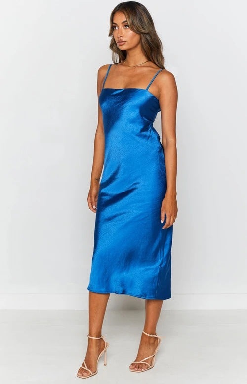 Night To Remember Satin Maxi Dress - Robin Blue Ins Street