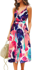 Koa Pocketed Floral Tiered Midi Dress Ins Street