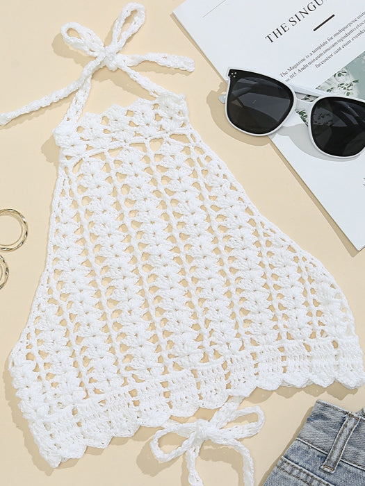 Tie Back Crochet Halter Cover Up Top 2023-03-14 InsStreet