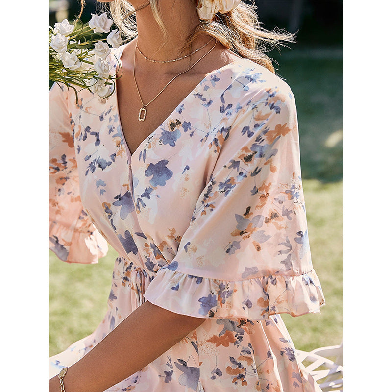 Emma Floral Bell Sleeve Ruffle Dress Ins Street