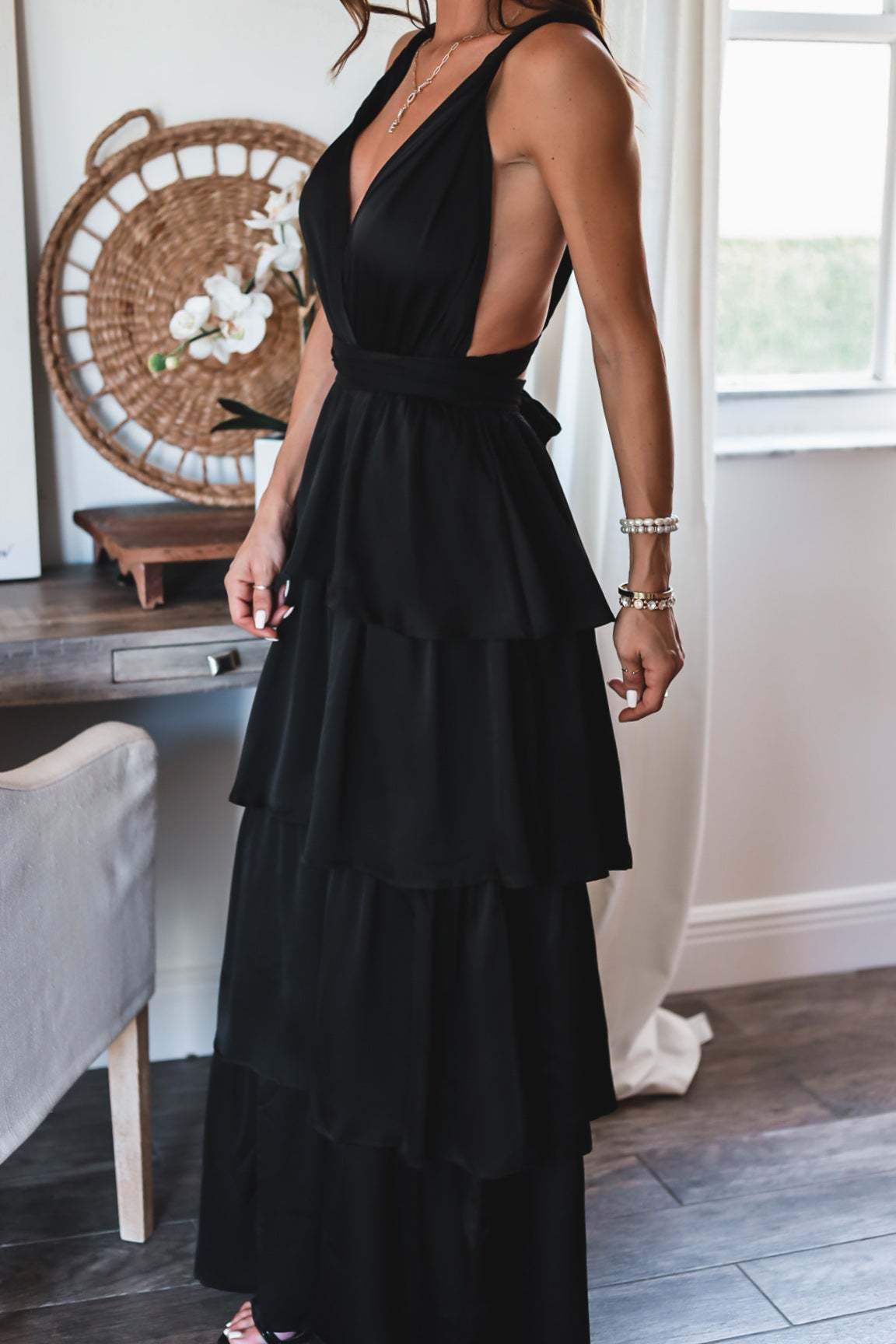 Formal Introduction Ruffle Tiered Maxi Dress - Black – InsStreet