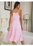 Simple Ruffle Lace Up Pink Casual Summer Dress Ins street