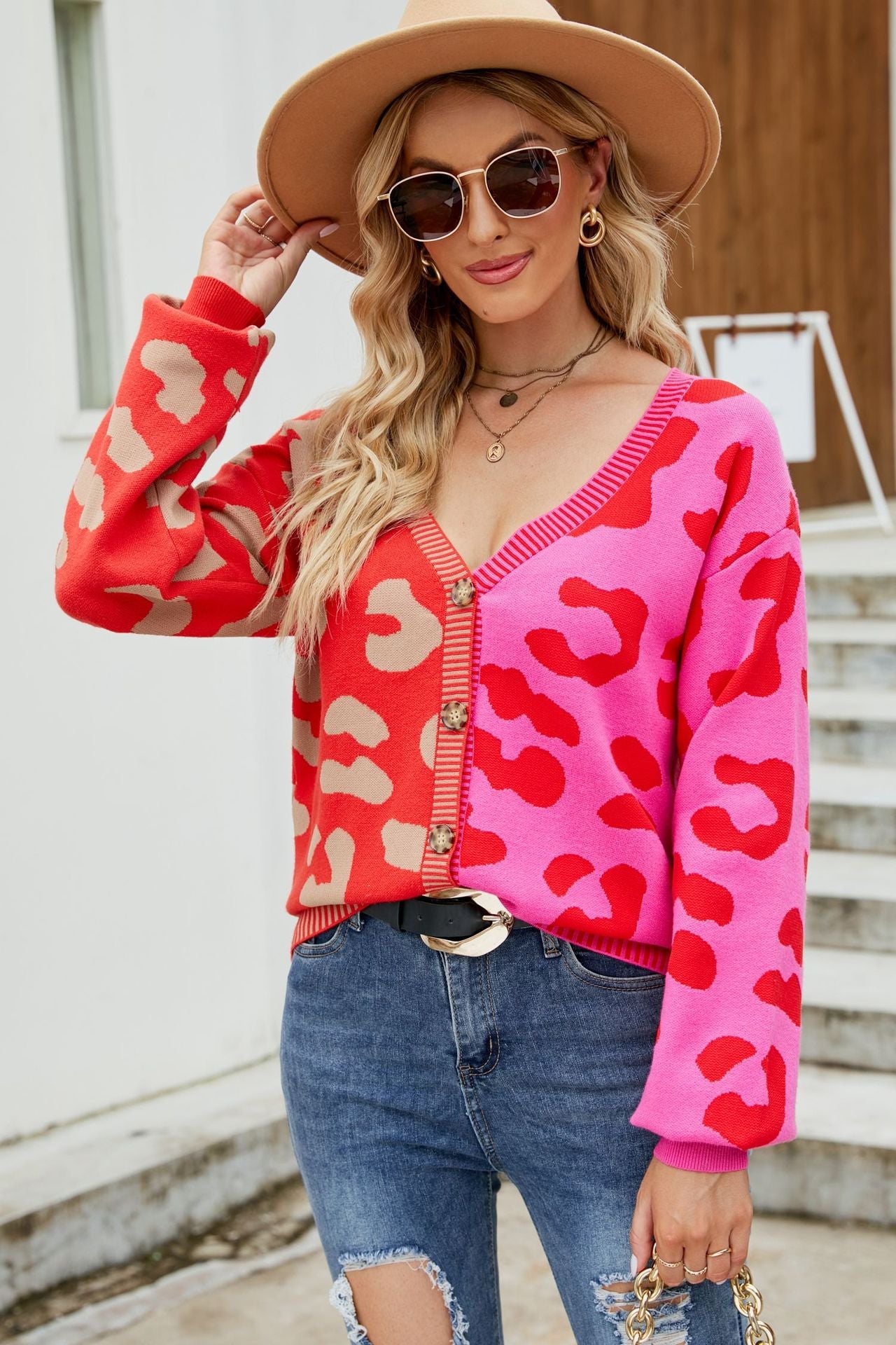 Leopard Print Button Down Dropped Shoulder Cardigan Ins Street