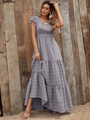 Tassajara Striped Ruffle Maxi Dress HEM-001