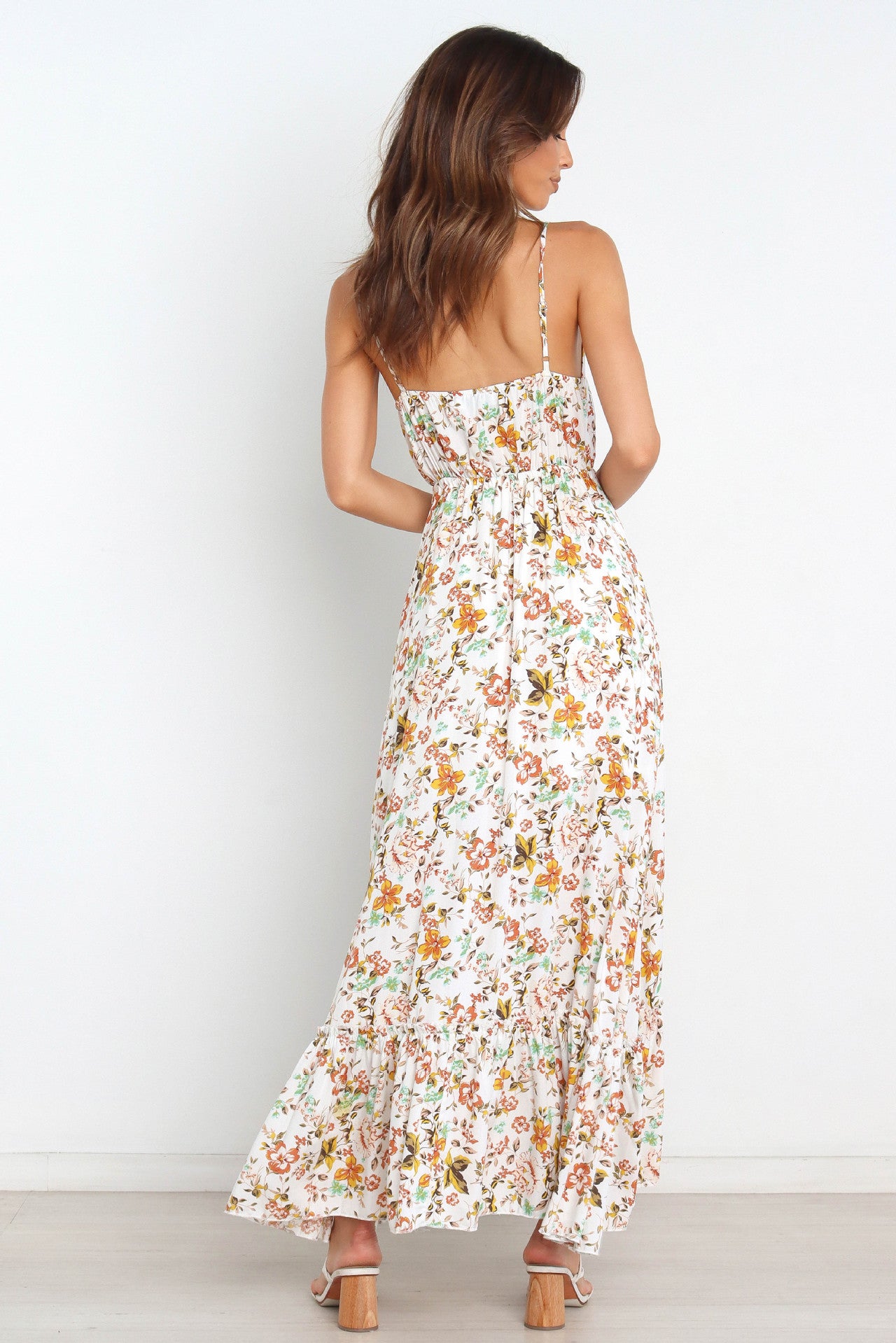 Bingham Satin Floral Ruffle Maxi Dress - Cream InsStreet