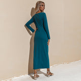 Alexina Long Sleeve Ribbed Knit Maxi Dress - Dusty Teal - FINAL SALE TYCH-001