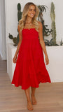 Shirley Ruffle Tiered Midi Dress - Tomato Red Ins Street