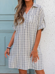 Hayden Linen Blend Striped Button Down Dress - Off White Black Ins Street