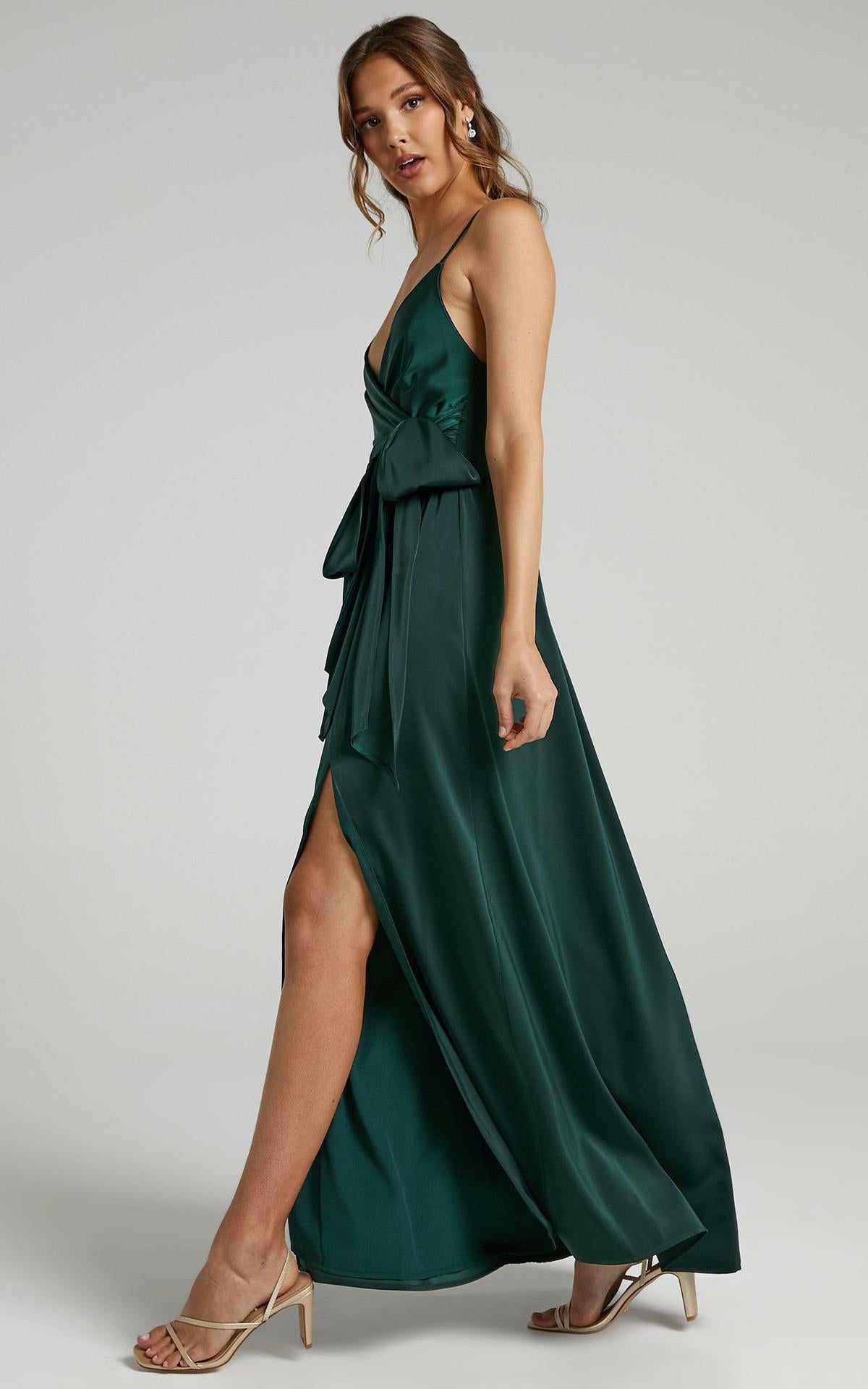 Limelight Satin High Low Maxi Dress - Olive – InsStreet