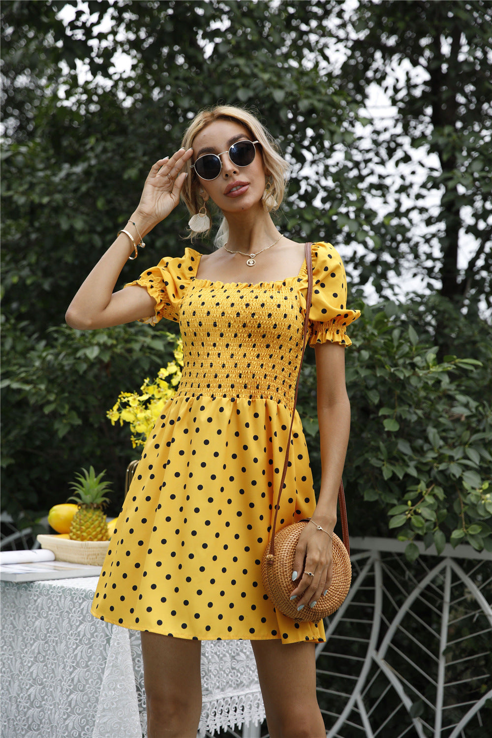 Stevens Puff Sleeve Babydoll Dress - Yellow Ins Street