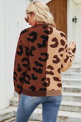 Leopard Print Button Down Dropped Shoulder Cardigan Ins Street