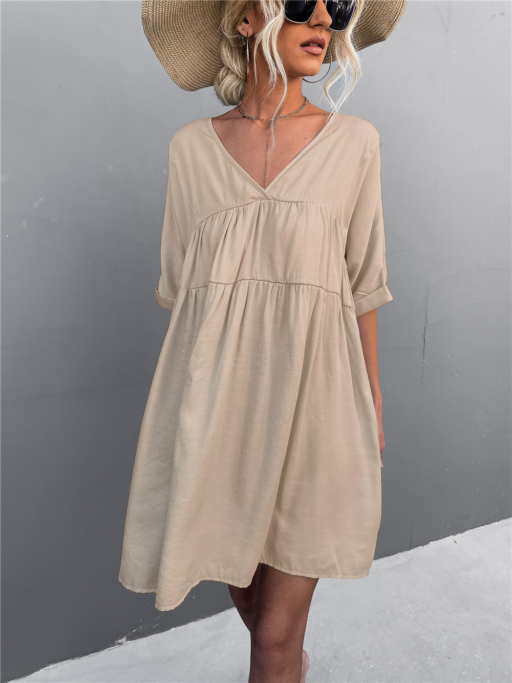 Goodness Cotton Pocketed Babydoll Dress - Khaki Ins Street