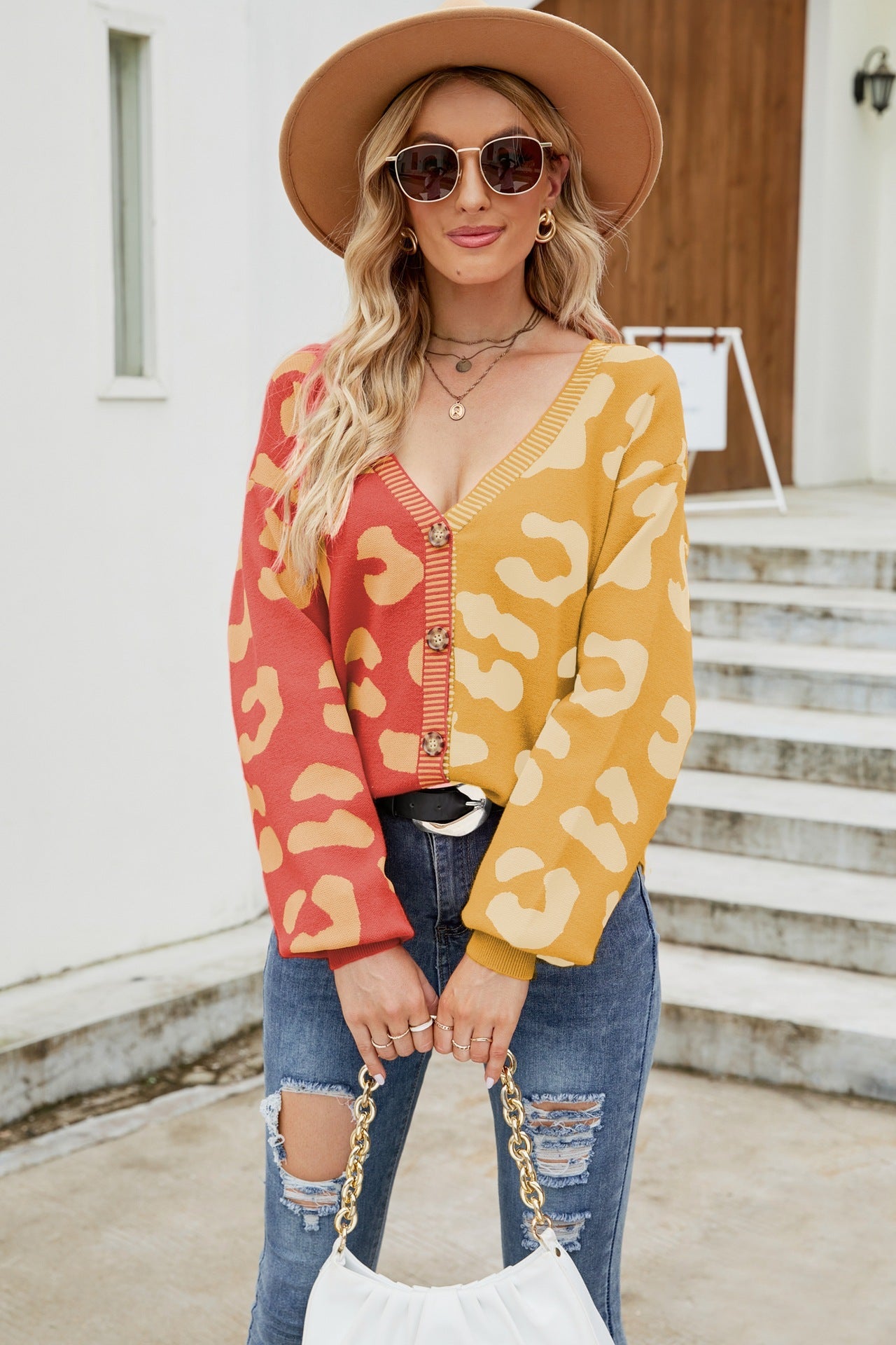 Leopard Print Button Down Dropped Shoulder Cardigan Ins Street