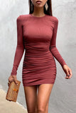 Yasmine Long Sleeve Ruched Knit Dress - Wine Ins Street