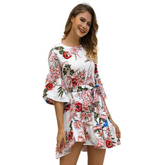 Lala Printed Adjustable Balloon Sleeve Dress Ins Street