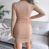 Chanelle Long Sleeve Ribbed Bodycon Dress Ins Street